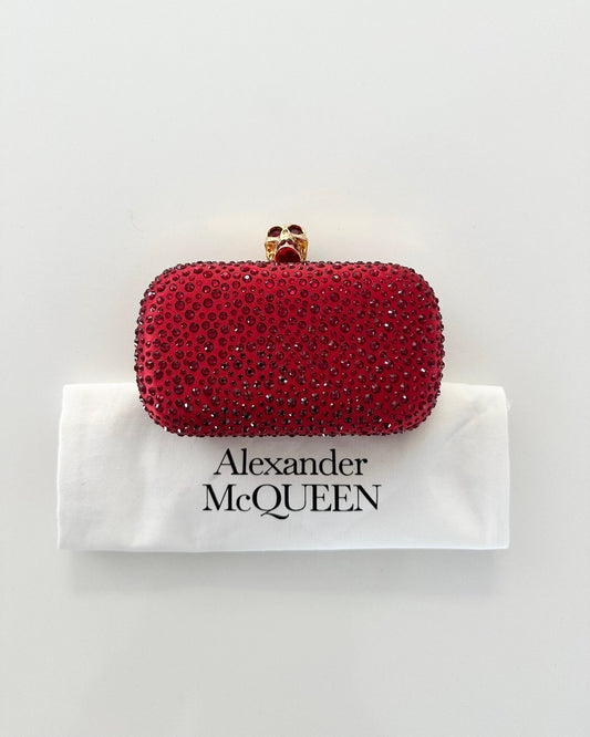 Alexander McQueen Red Satin and Crystal Box Clutch