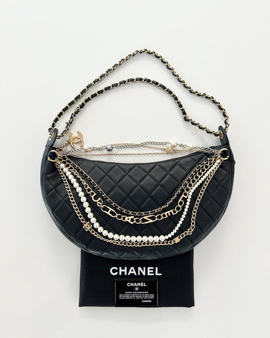 Chanel Black Quilted Lambskin All About Chains Hobo Bag