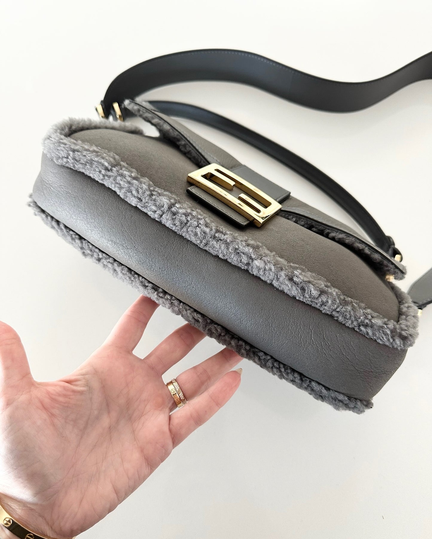 Fendi Grey Shearling/Leather Baguette