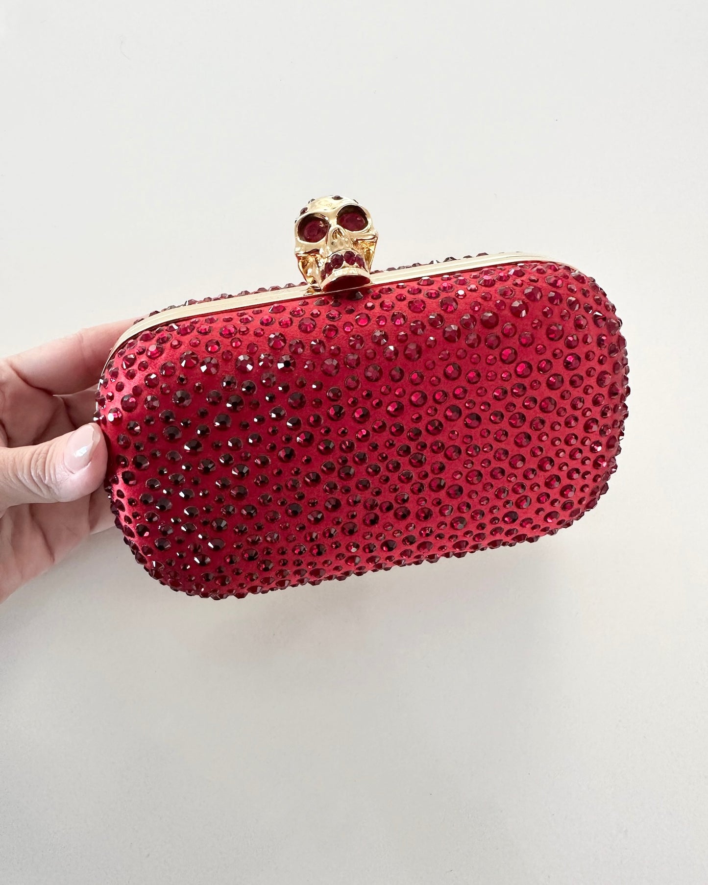 Alexander McQueen Red Satin and Crystal Box Clutch