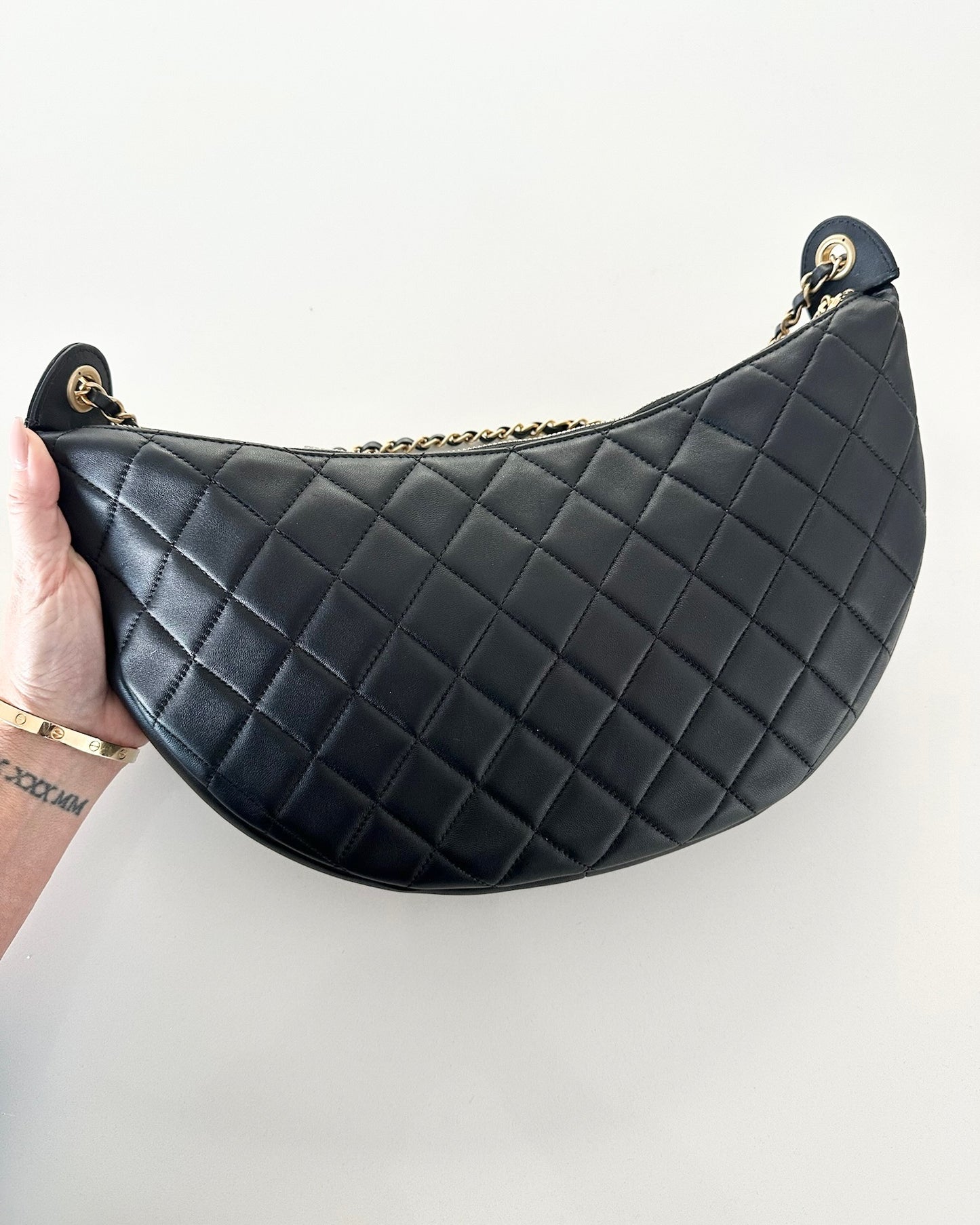 Chanel Black Quilted Lambskin All About Chains Hobo Bag