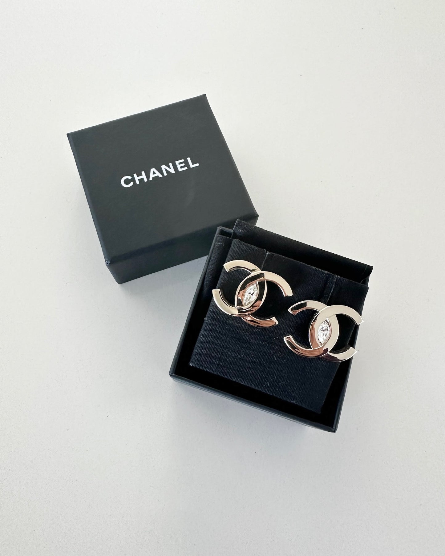 Chanel Goldtone Large Stud Earrings with Silver Crystal from 2023