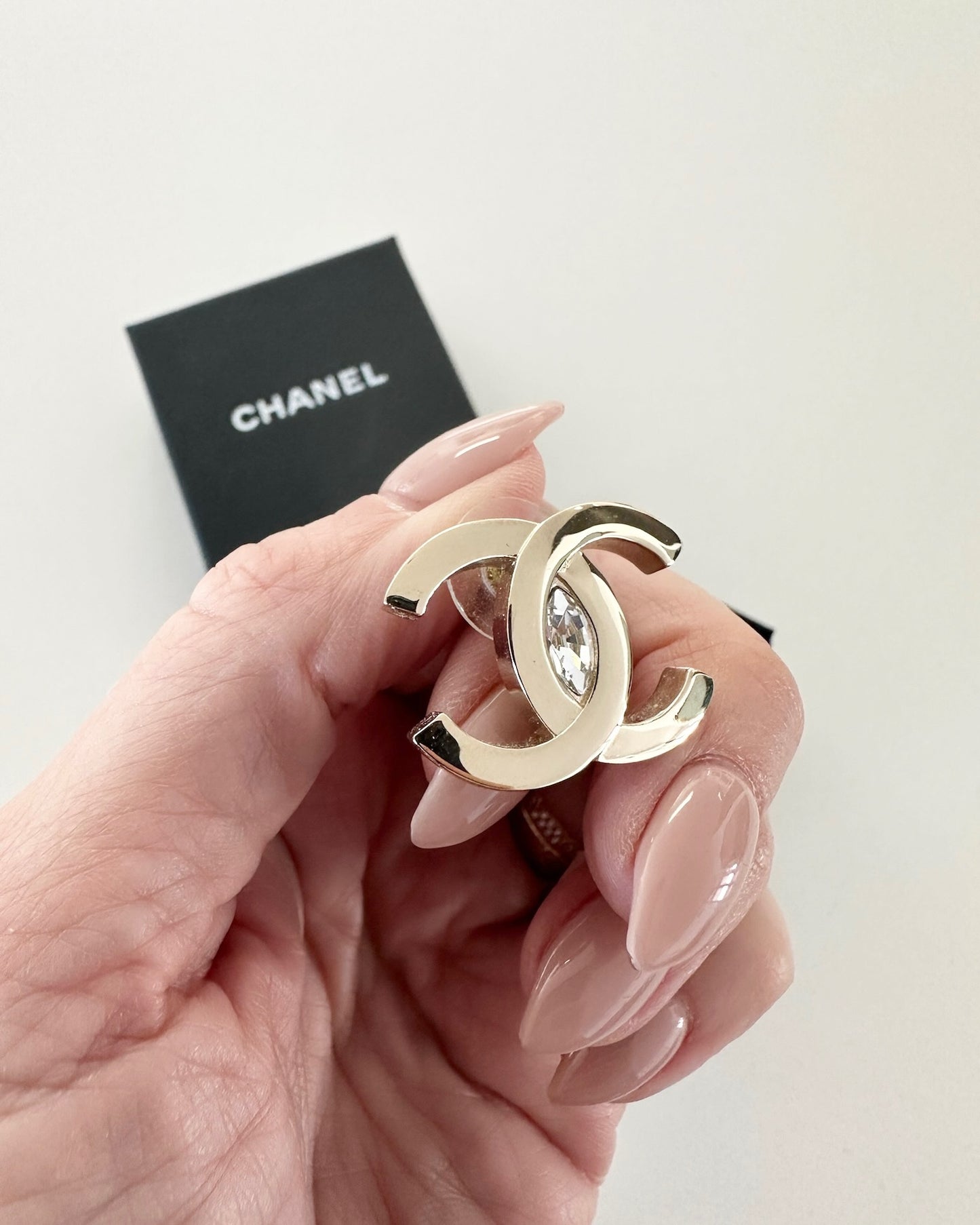 Chanel Goldtone Large Stud Earrings with Silver Crystal from 2023