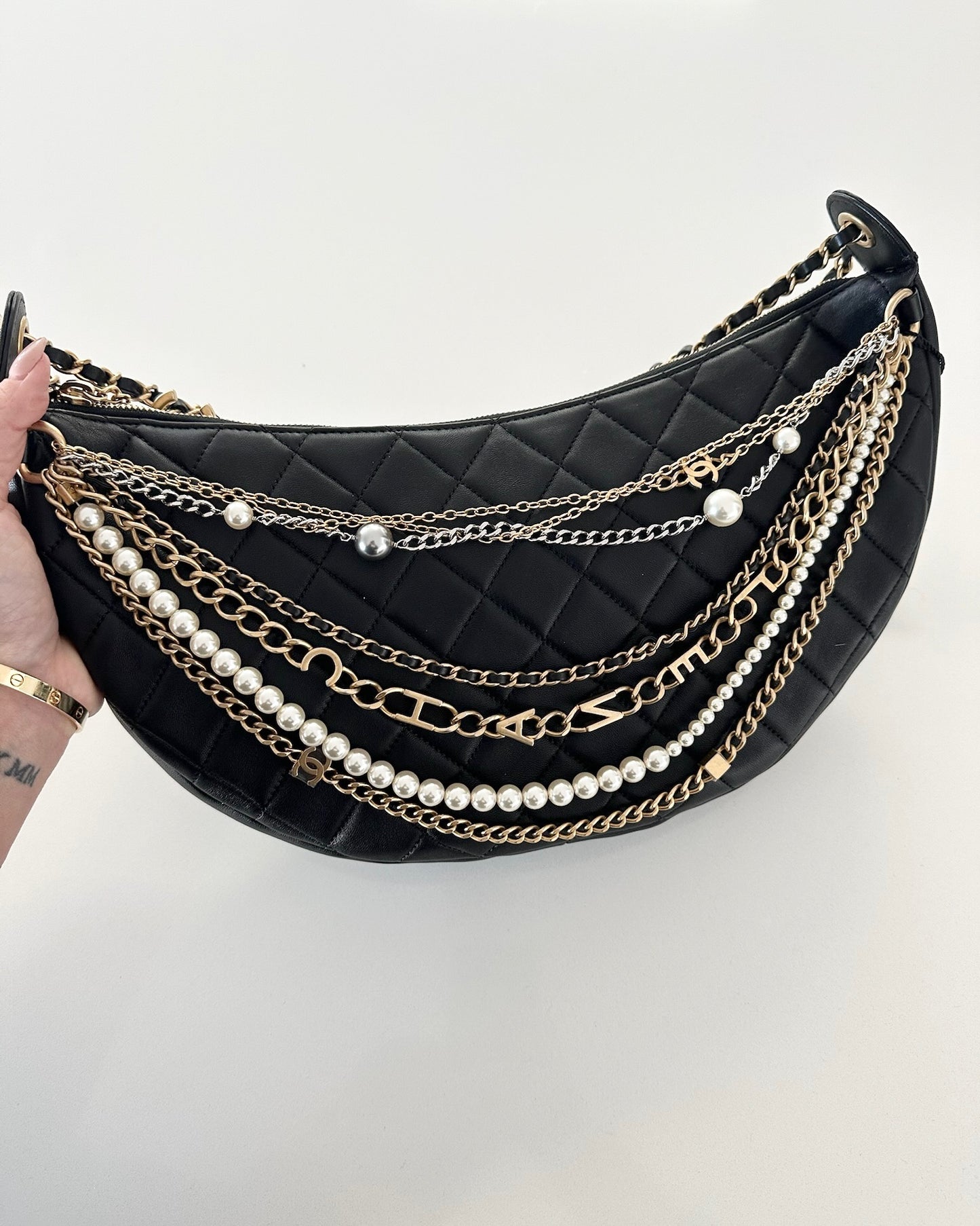 Chanel Black Quilted Lambskin All About Chains Hobo Bag