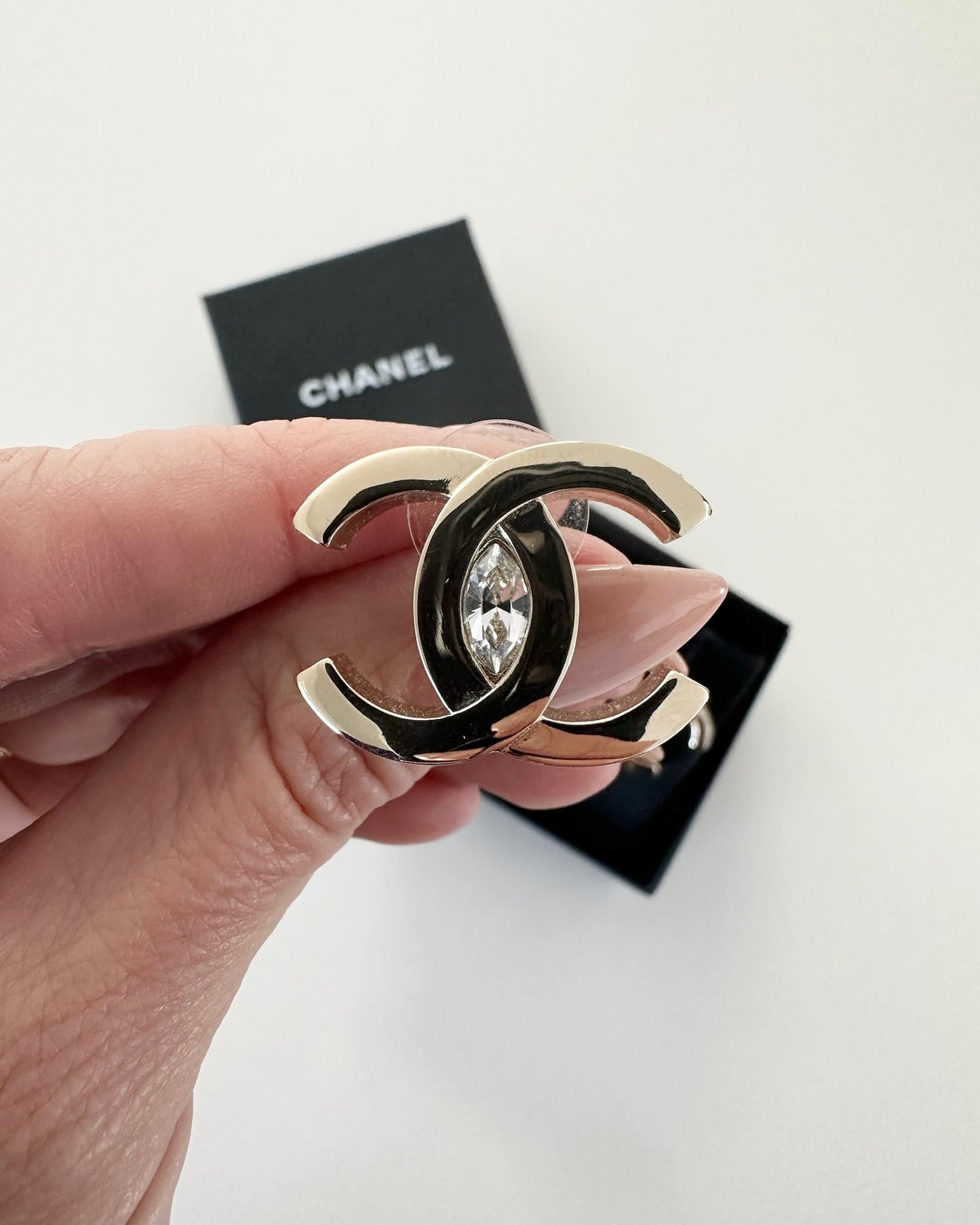 Chanel Goldtone Large Stud Earrings with Silver Crystal from 2023