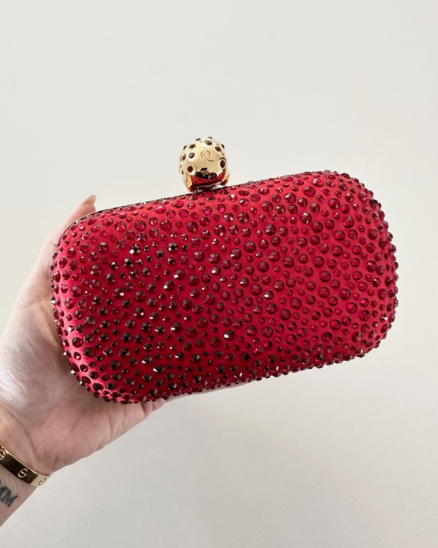 Alexander McQueen Red Satin and Crystal Box Clutch