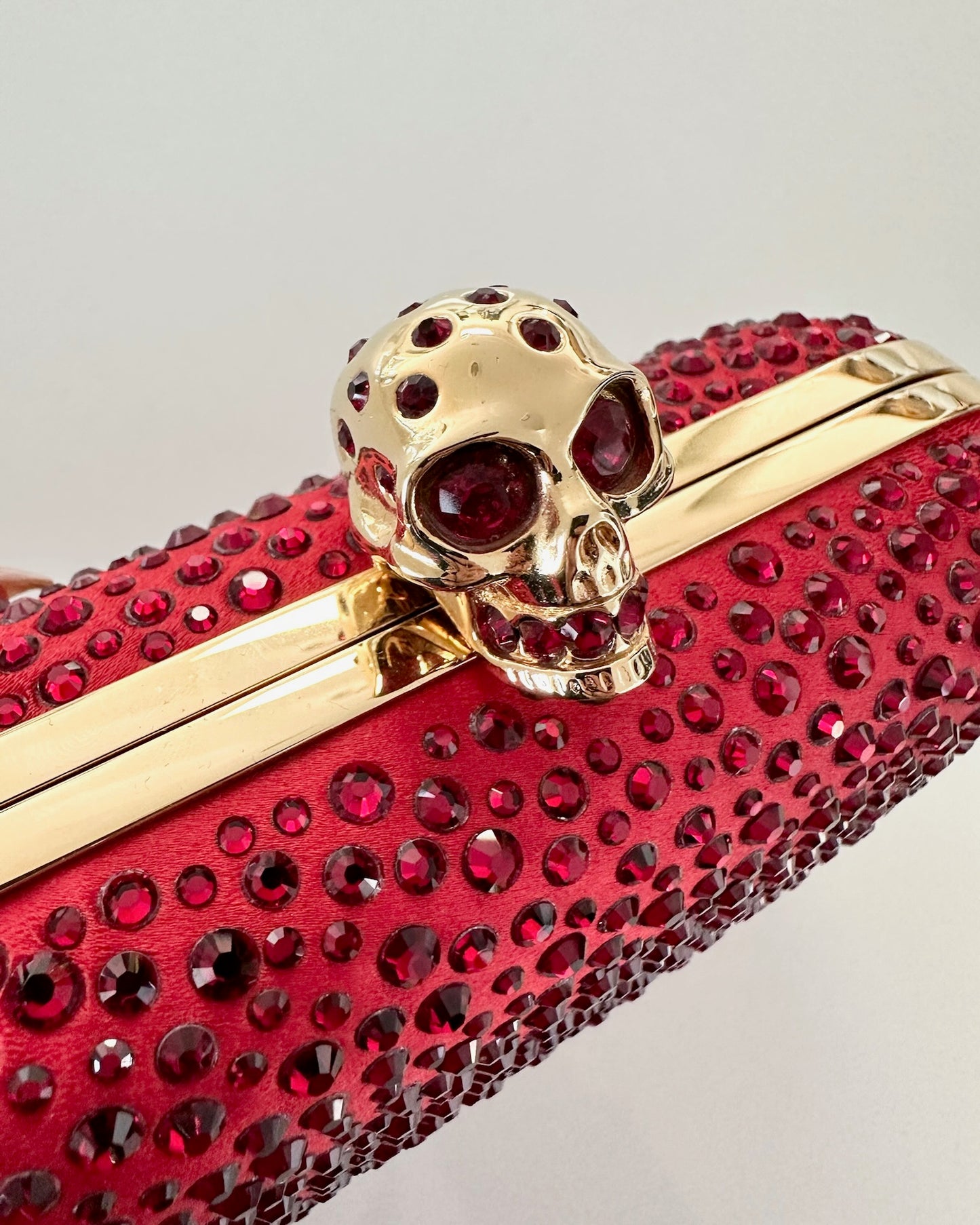 Alexander McQueen Red Satin and Crystal Box Clutch