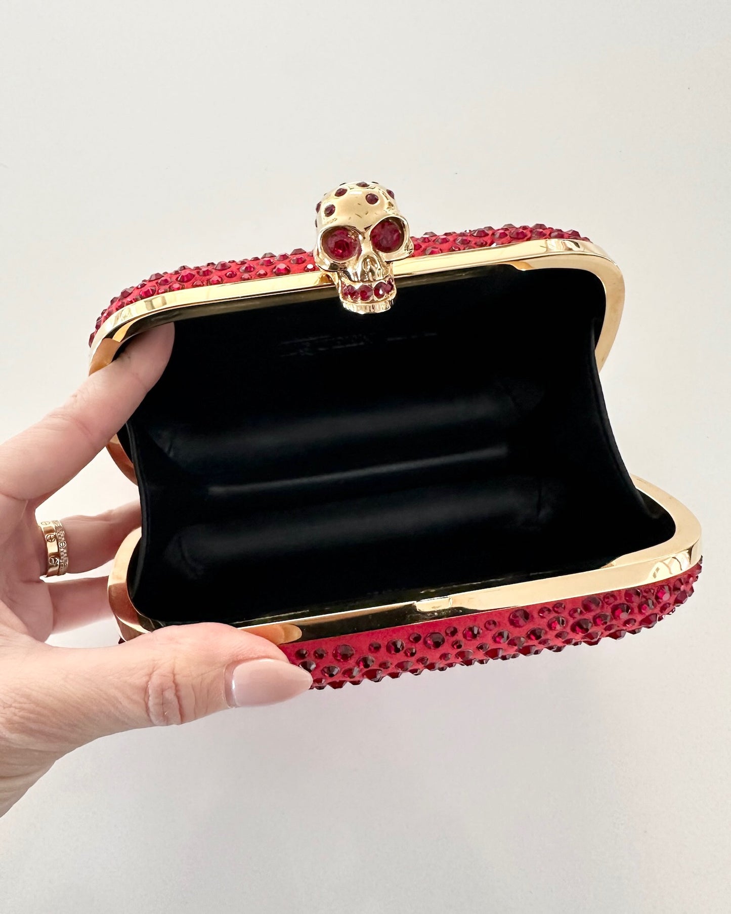 Alexander McQueen Red Satin and Crystal Box Clutch