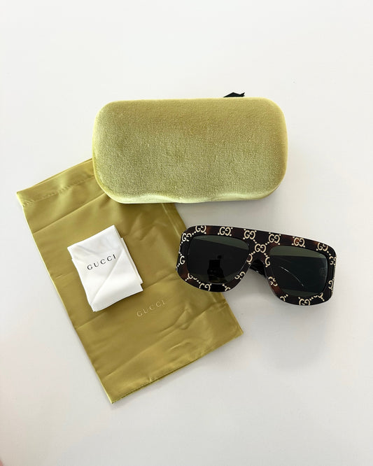 Gucci Tortoise and Gold Large Logo Sunglasses