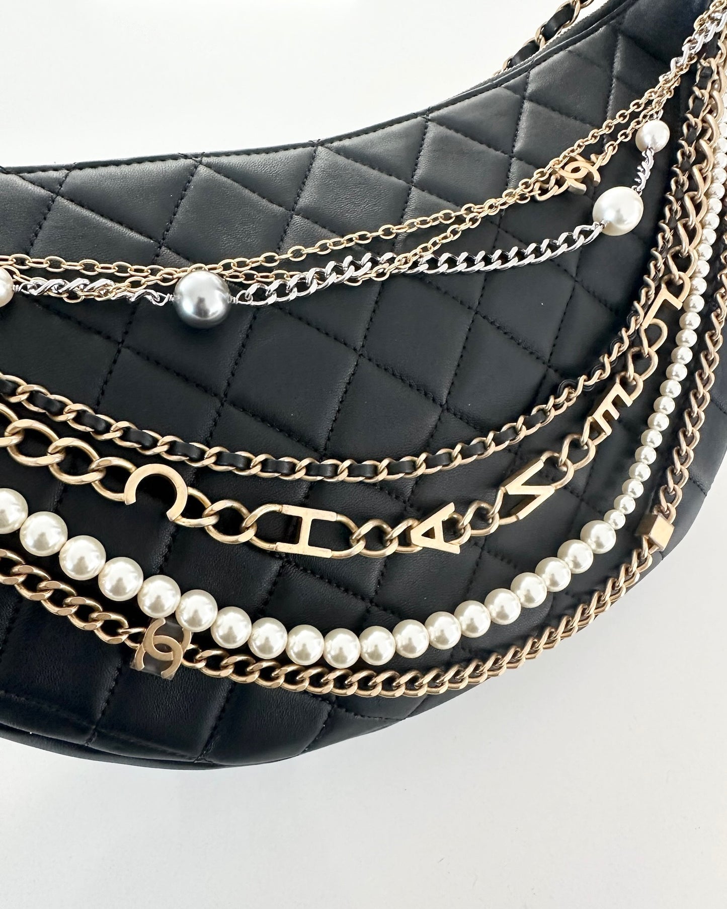 Chanel Black Quilted Lambskin All About Chains Hobo Bag