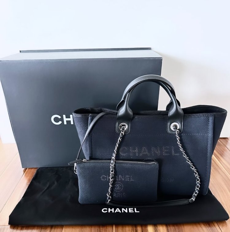 Chanel black canvas tote on sale